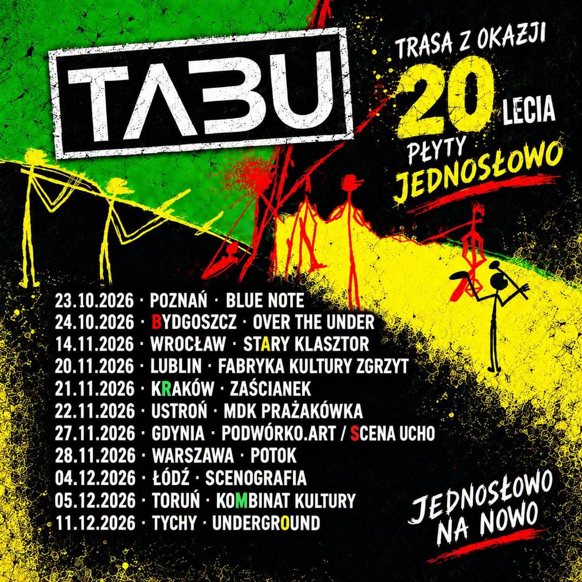 Tabu Jedno Słowo 20 Tour - rozpiska trasy koncertowej